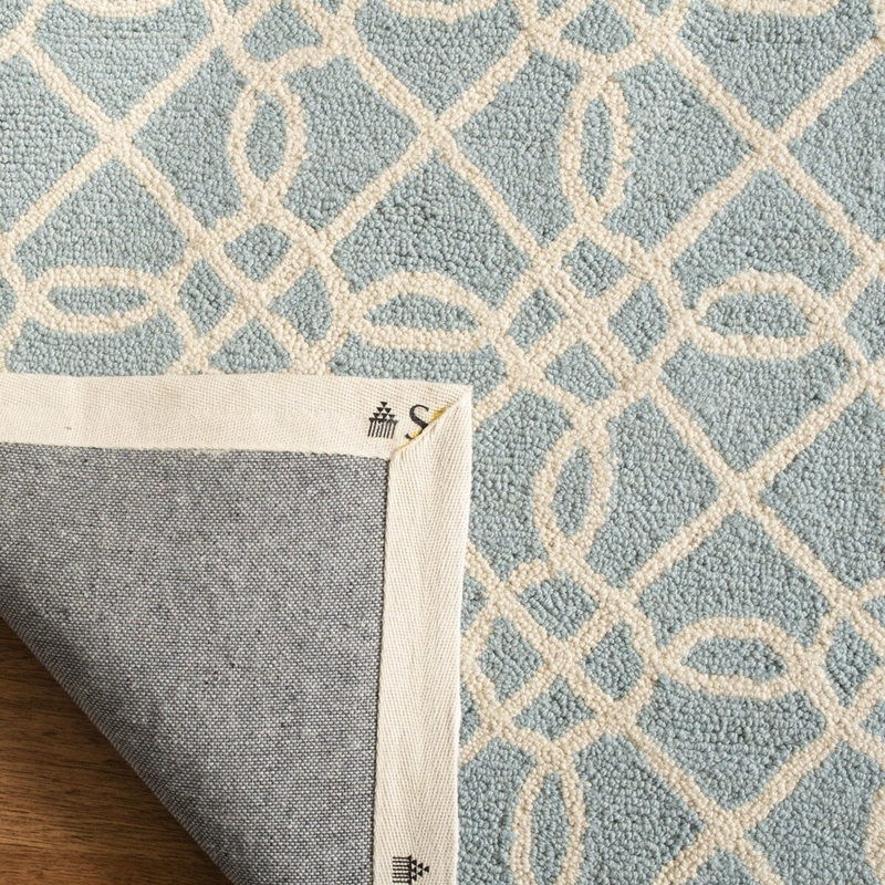 Hollander Hand-Hooked Wool Blue Area Rug, Square 8'