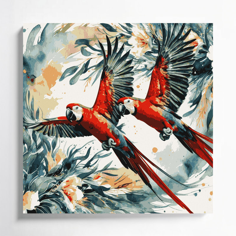 Oiseaux, art mural sur toile blanche, H 32 po x l 32 po