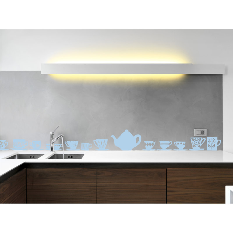 Décalcomanie murale tasses de thé, Bleu poudré, H 32 po x l 33 po x P 0,01 po