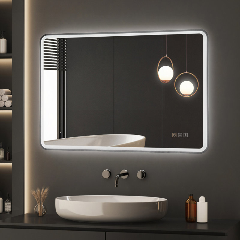 Miroir de salle de bain à DEL avec lumières, miroir intelligent Bluetooth à température de couleur réglable, miroir de meuble-lavabo avant antibuée pour fixation murale