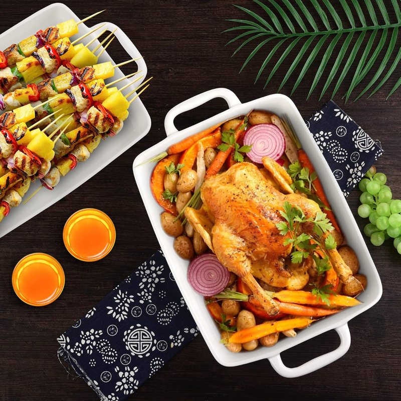 9 X13 Baking Dish Ceramic Lasagna Pan For Oven, Large Bakeware Tray Rectangular Casserole Dishes With Double Handle For Cooking And Daily Use -White