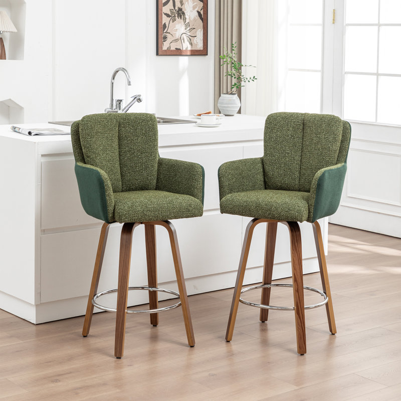 White Cozy Modern Swivel Upholstered Counter Stool With Bentwood Legs, Green