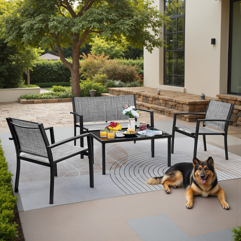 Onika 4 Piece Patio Conversation Set, Gray
