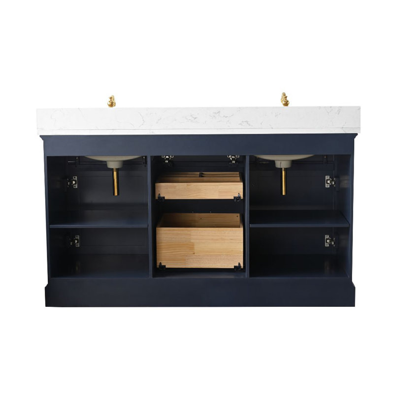 Currahee 60" Double Bathroom Vanity Set, Indigo Blue/Brushed Gold