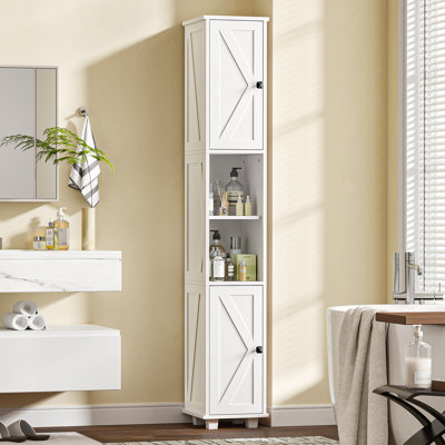 Armoire de rangement autoportante blanche 70,8 po avec portes et tablettes ouvertes, armoire à linge pour la salle de bain