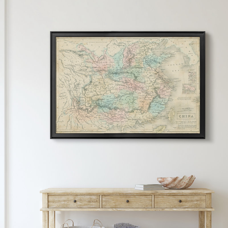 Carte de la porcelaine-impression d’art graphique sur toile encadrée, H 18,5 po x l 24,5 po x P 1,5 po, Cadre noir