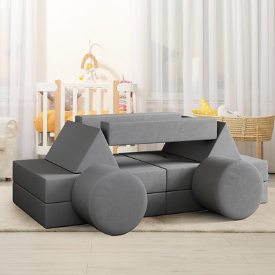 Canapé de jeu modulaire pour enfants, 13 pièces, convertible, en mousse, pour tout-petits et bébés. Canapé d'angle polyvalent pour une salle de jeux créative et ludique (bleu).