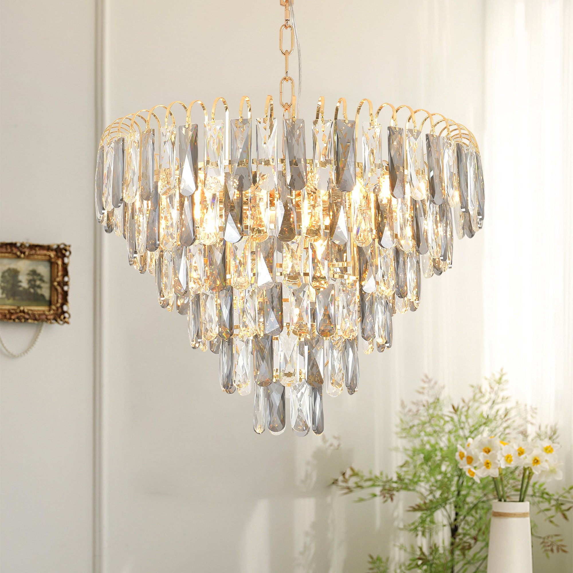Everly Quinn 10-Light Dimmable Modern Crystal Chandeliers Tiered ...