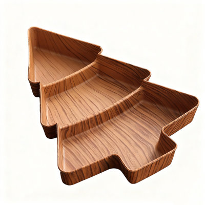 Faux Wood Christmas Fruit Candy Plates Christmas Tree Shaped Plastic Divided Snack Plates