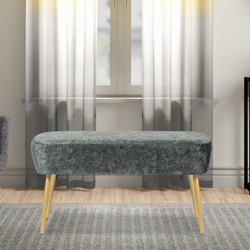 Collada Velvet Upholstered Bench, Dark Grey