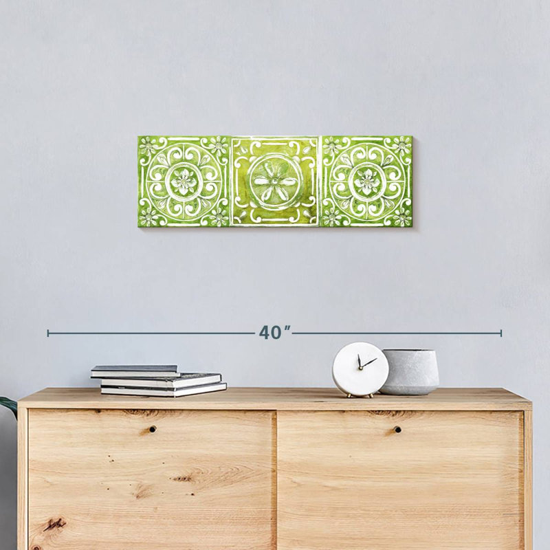Carreaux ornementaux verts sur toile, H 8 po x l 24 po x P 1 po