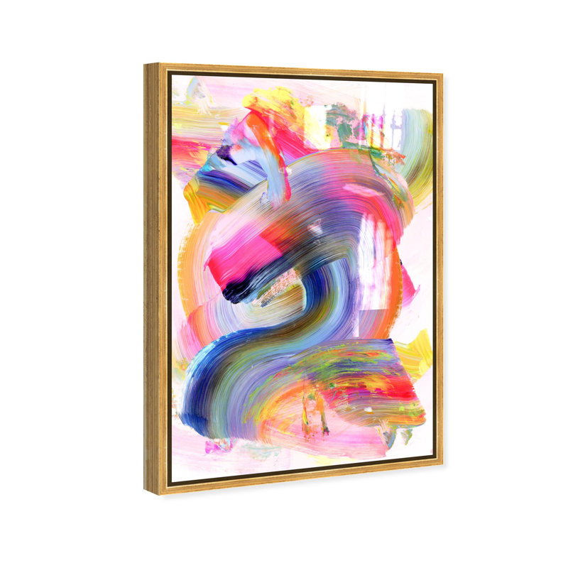 Oliver Gal Neon Swirl Abstract - Hand-Applied Glass Coat Framed Canvas Art, 24" H x 16" W, Gold