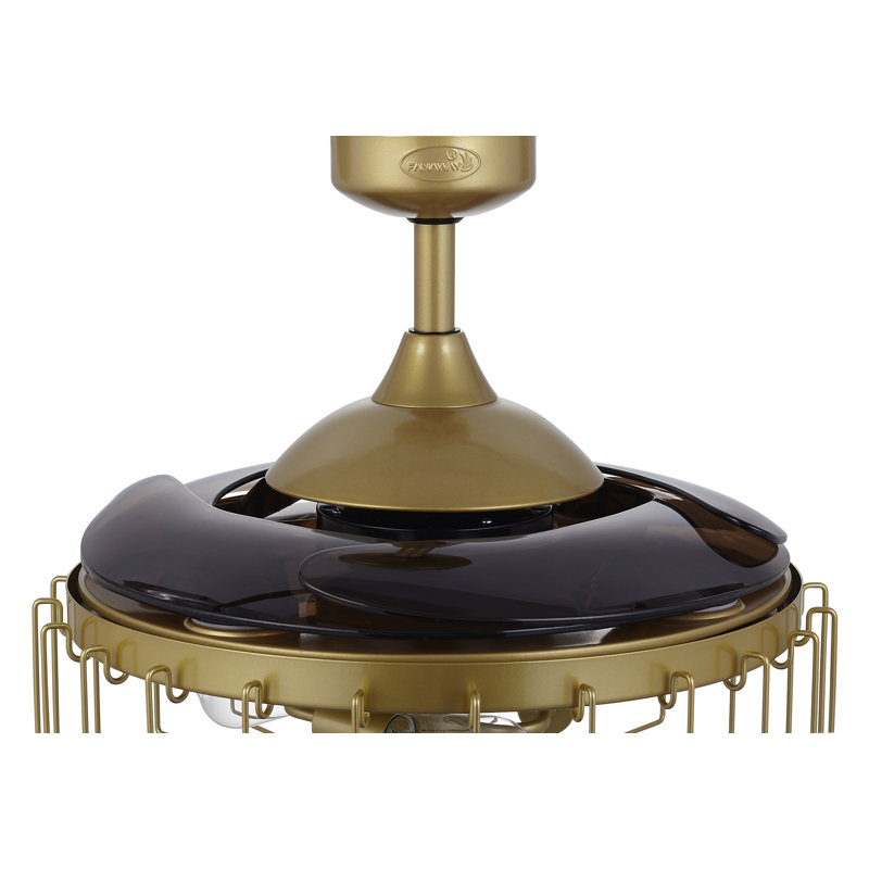 Ventilateur de plafond à pales rétractables de 48 po avec lumière et télécommande Sheridan, Or antique
