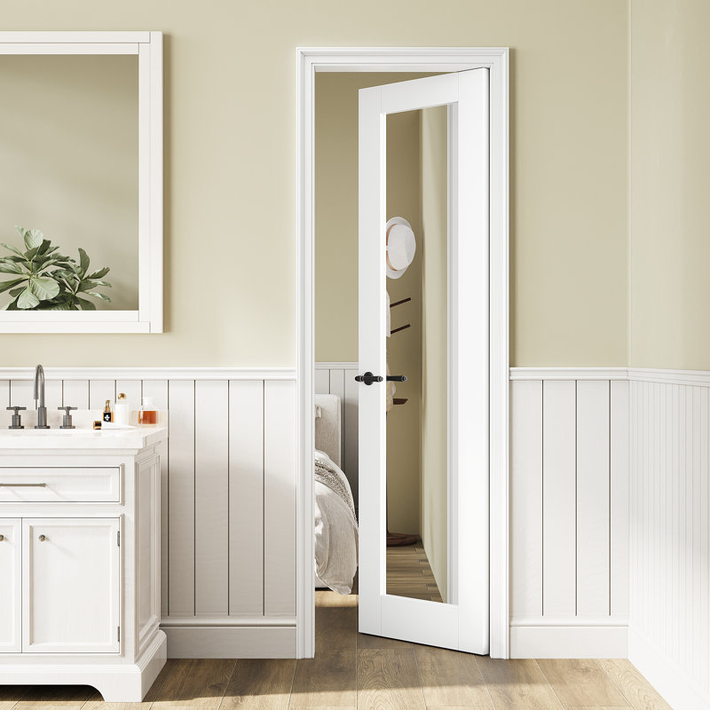 1 porte standard préfinie en bois massif avec miroir, 24" x 96"