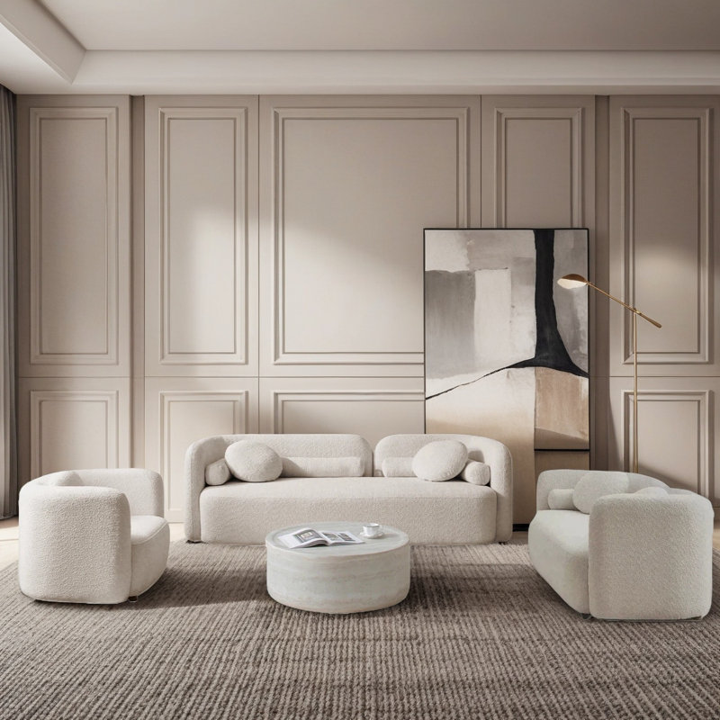 Modern Upholstered Boucle 3-piece Sofa Set, 6-seater With Accent Chair, 3 Pieces: Sofa, Loveseat, Accent chair, Beige
