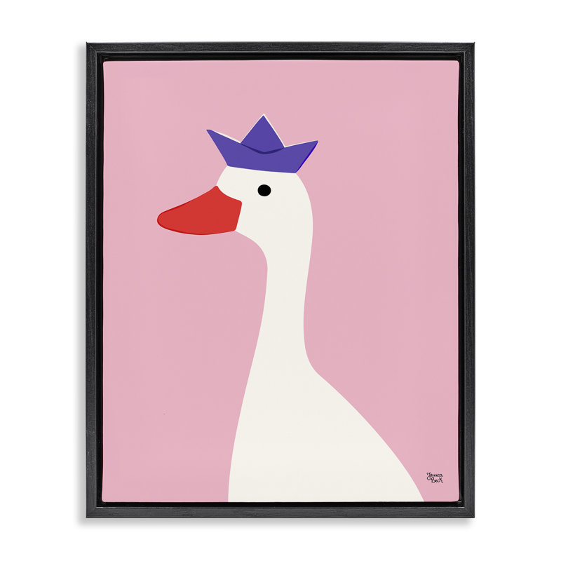 «Crowned Goose on Pink Grey», art mural sur toile flottante par Jessica Beck, Cadre flottant noir, H 31 po x l 25 po