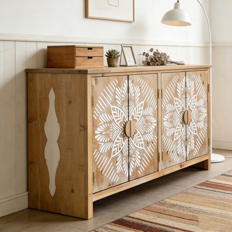 60"Wood Accent Cabinet with 4 Doors