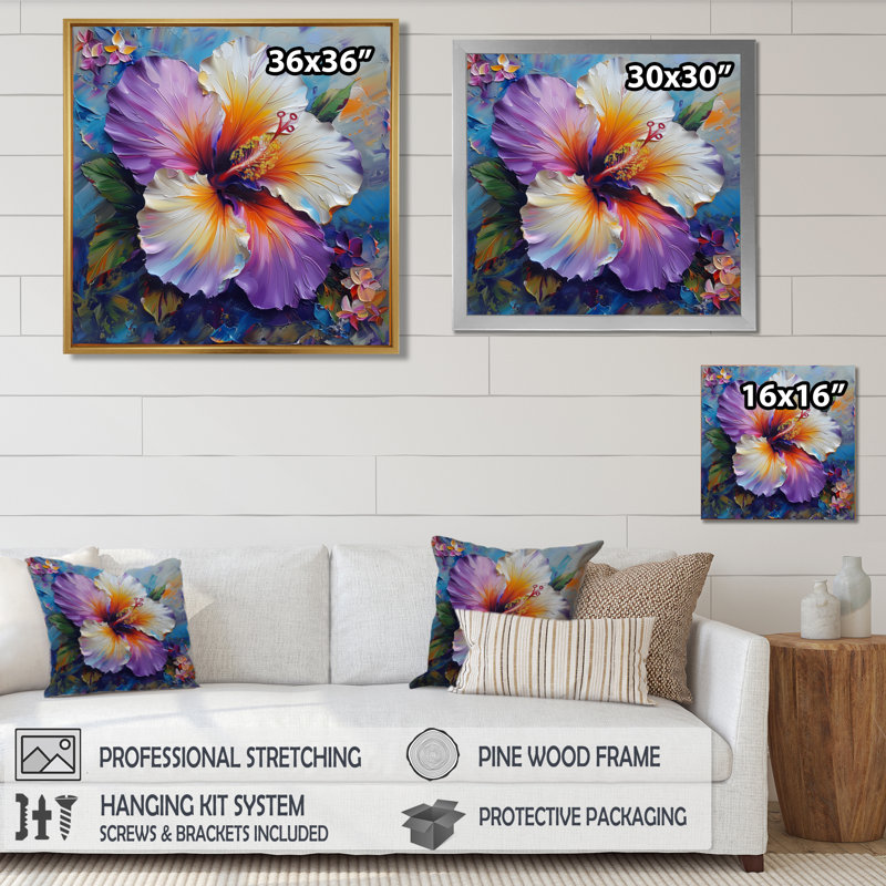 Hibiscus mauve - Hibiscus, Toile avec cadre flottant brun, H 36 po x l 36 po x P 1,5 po