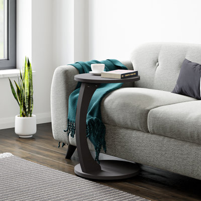 InterGo C-Shaped Round End Table with Rolling Wheels - Side Table Modern Design, Space-Saving Home Decor End Table for Living Room, Depali Coffee Table