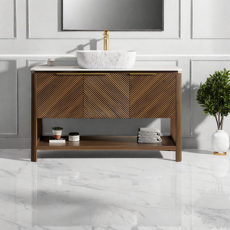 Meuble-lavabo moderne 48 "avec comptoir en marbre et armoire de rangement spacieuse