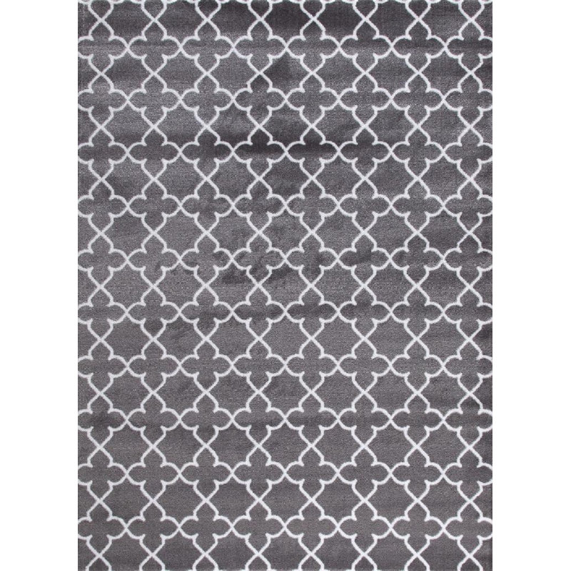 Tapis décoratif intérieur/extérieur gris à motif géométrique Alanson, Rectangle 6 pi x 9 pi