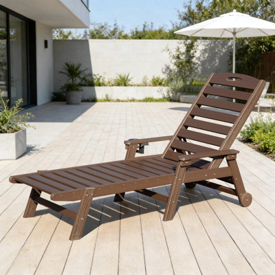 Chaise longue de patio pour l'extérieur, chaise longue pour l'extérieur en PEHD avec dossier inclinable, chaise longue pour l'extérieur, bord de piscine, bain de soleil