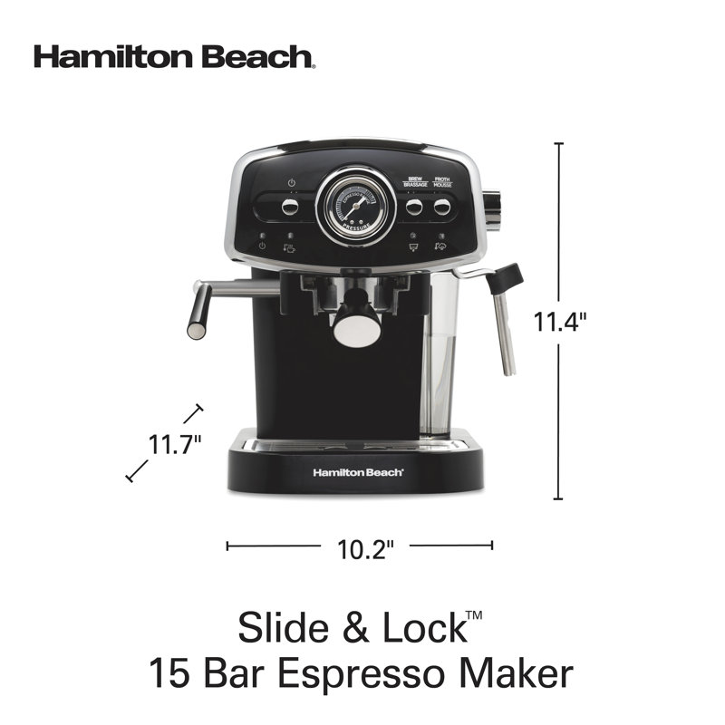 Hamilton Beach Slide & Lock Espresso Maker 15 Bar Pump Black With Chrome Accents