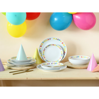 Happy Birthday Piece Porcelain Dinnerware Set - Service for 4