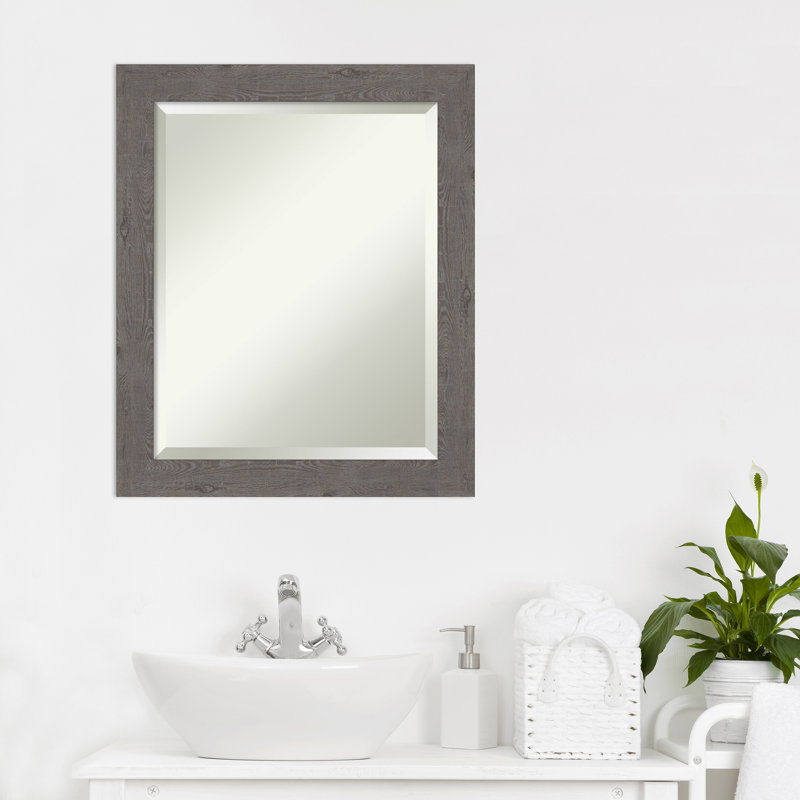 Akhia Narrow Beveled Wall Mirror, 19" x 23", Rustic Plank Gray
