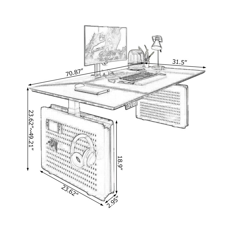 Bureaux noirs rectangulaires réglables en bois massif, H 23,62 po x l 70,87 po x P 31,5 po