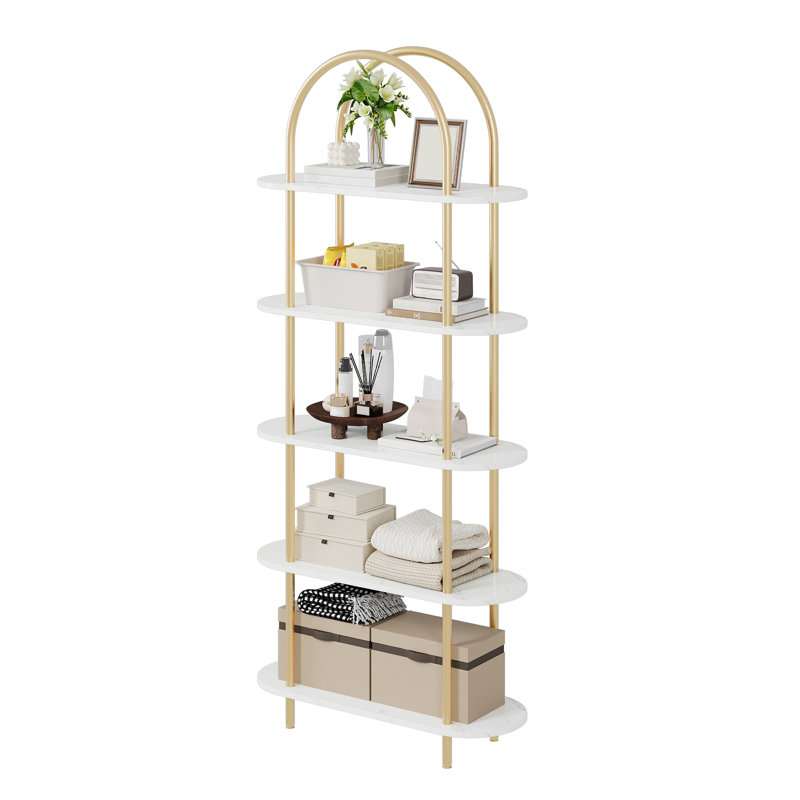 80 cm W Iron Shelving Unit, Gold/White