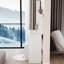 Table de meuble-lavabo à miroir de 17 po de diamètre avec luminaire 3 lumières modifiables, armoire pleine grandeur et tabouret rembourré, commode blanche de style américain