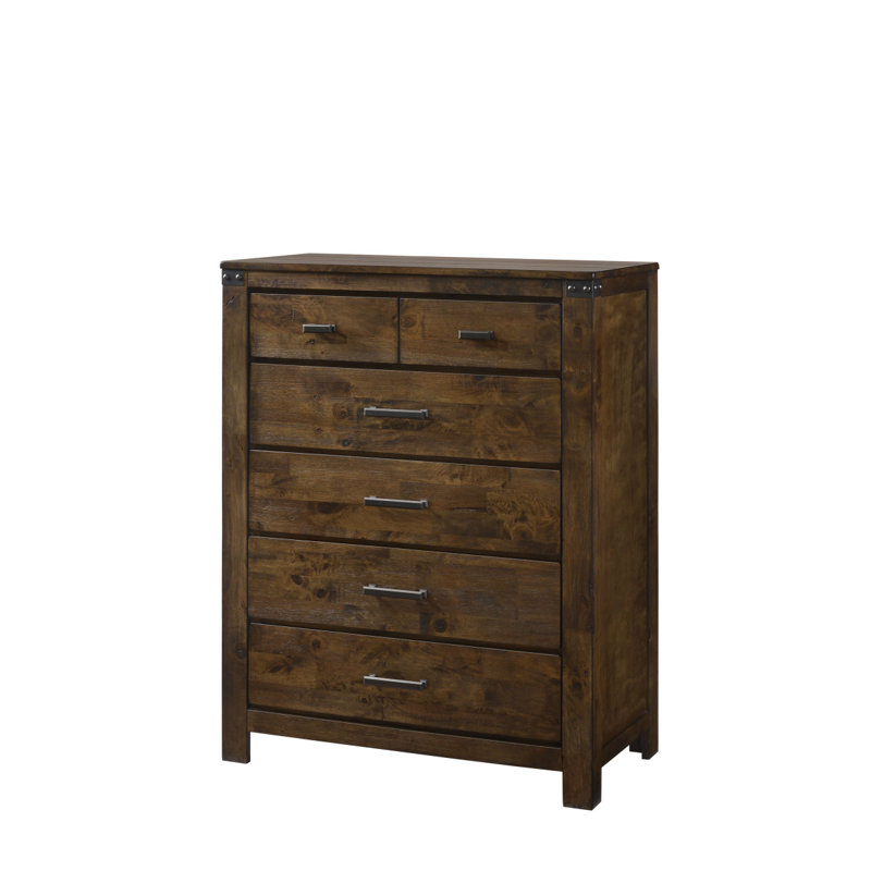 1pc Rustic Industrial Style Five Drawer Chest Bedroom Solid Wood Wooden Furniture