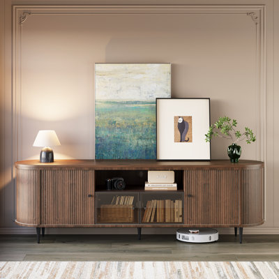 Luxury 70" Fluted Tv Stand, Modern Entertainment Center For Tvs Up To 80â€, Tv Console With Faux Marble Tabletop, Curved Profile Design, Media Console by George Oliver