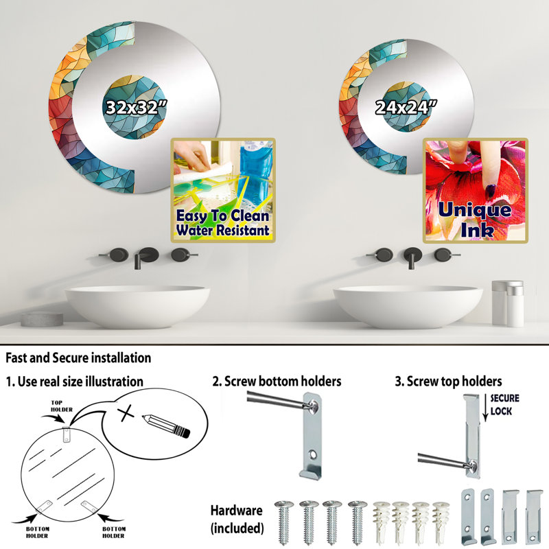 Miroir mural multicolore, 31,4 po x 31,4 po