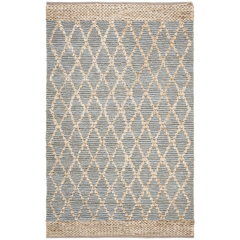Alegria Natural Fiber Hand Loomed Jute/Cotton Geometric Rug in Light Blue/Brown, Rectangle 6' x 9'