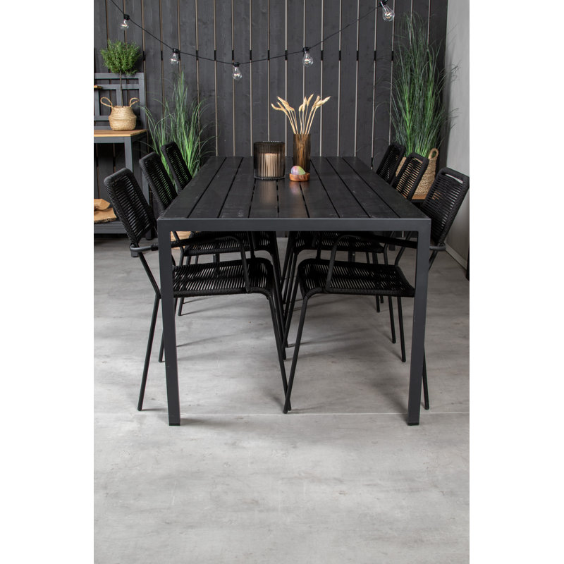 Nealy 6 - Person Patio Dining Set with Rectangular Table, Black/Black
