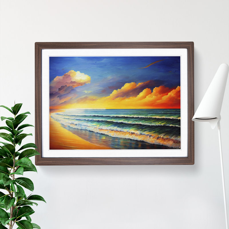 Beach View Vol.6 - Single Picture Frame Painting, 34cm H x 46cm W x 2cm D, Walnut