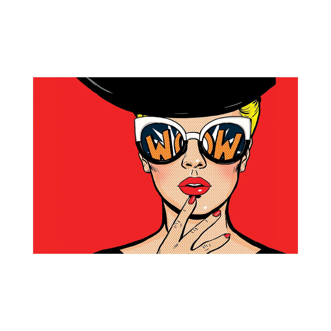 " Pop Art Thinking Woman In Black Hat In Glasses. Wow Female Face. Saxy Amazed Yong Girl With Open Mouth " by Depositphotos East Urban Home 