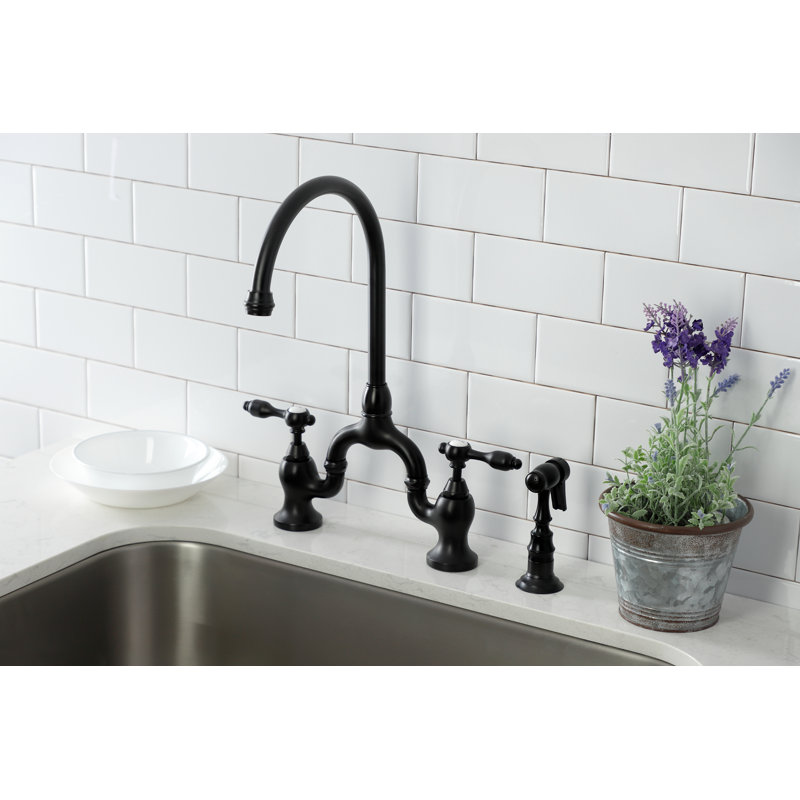 Tudor Bridge Faucet with Side Sprayer, Matte Black