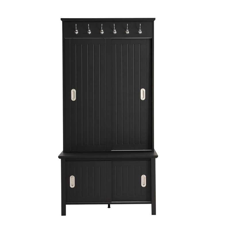 Banc de rangement pour chaussures autoportant, Noir, noir, noir, noir