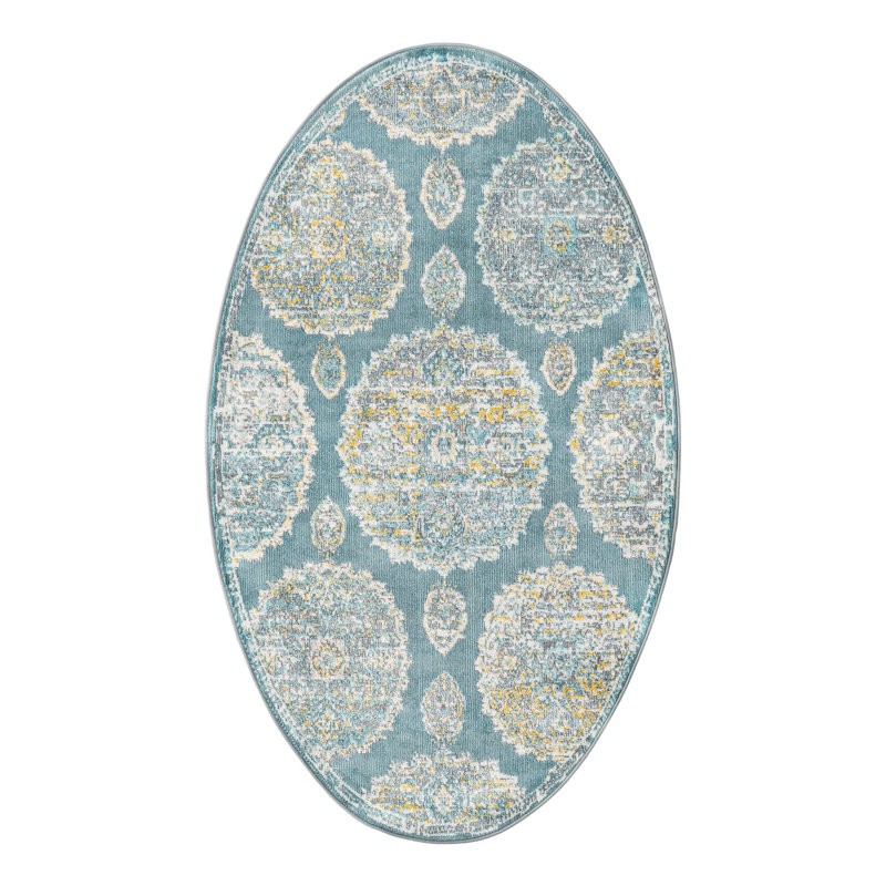 Tapis Paragon_Gris et bleu, Ovale 3 pi 3 po x 5 pi 3 po