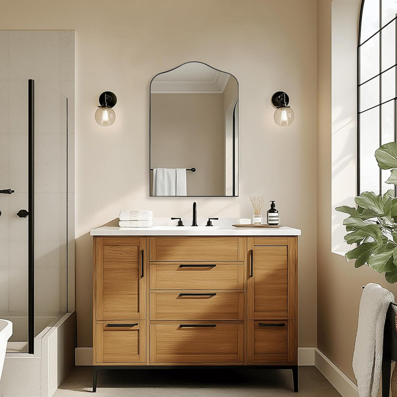 Miroir de salle de bain Aremi Cadre en acier inoxydable, 36 po x 24 po, Noir mat