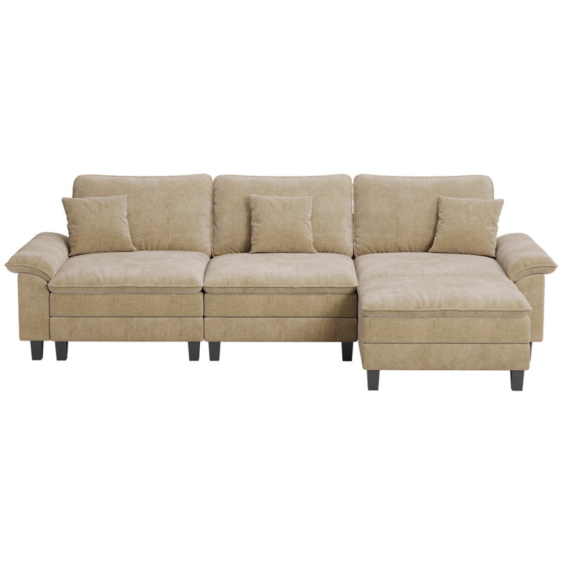 123'' Cloud Modular Couch Sofa, Oversized 3 Seat Comfy Sofa For Living Room, Sectional Couches With Ottoman, Detachable Seat Cushion & Backrest Cover, Chenille Fabric Oatmeal