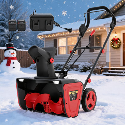 20" Electric Snow Blower, Cordless 2 * 20V 4.0Ah Batteries Dual Port Charger 2 LED Lights Brushless Motor for 20" Width, 10" Depth Path 23FT Throwing Distance, 180° Rotating Chute Walkways Driveways