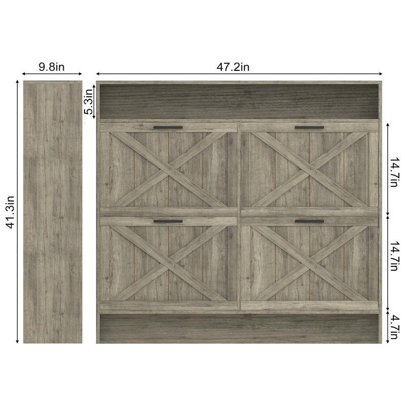 Armoire de rangement pour chaussures avec 4 tiroirs rabattables, étagère à chaussures anti-basculement pour entrée, gris rustique