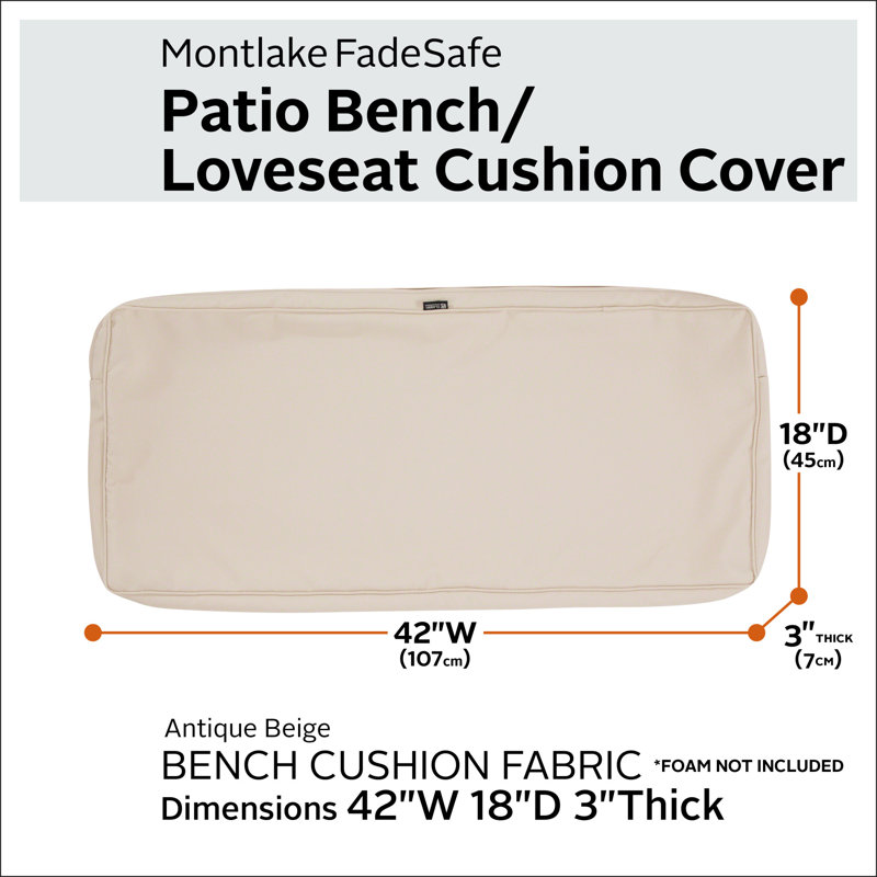 Pina Outdoor 3'' Bench Cushion Cover, 3" H X 42" W x 18" D, Antique Beige