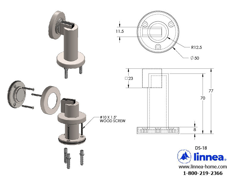 Stainless Steel Floor Mount Stop, Satin Brass