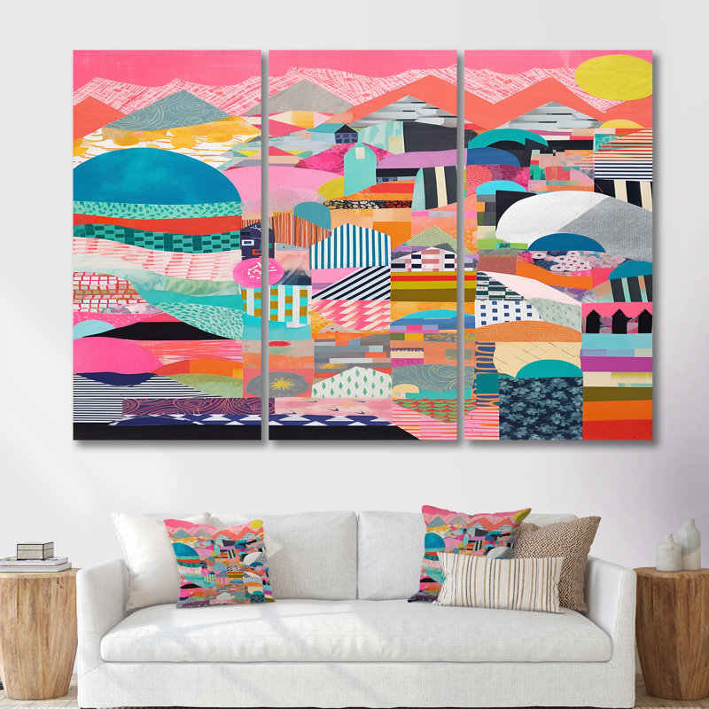 Ensemble de salon mural Billerica - Collages abstraits, Toile tendue, H 32 po x l 48 po x P 1 po