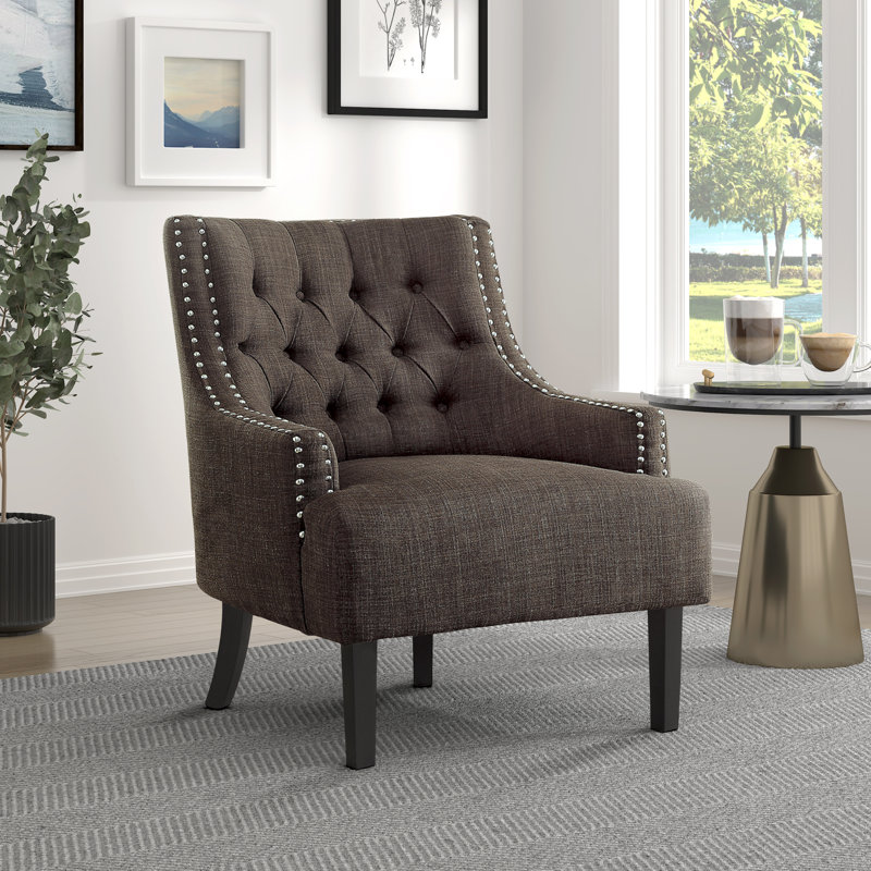 Bania 28" Modern & Contemporary Accent Chair with Textured Fabric Upholstery, Button-Tufted Chair Back, Nailhead Trim